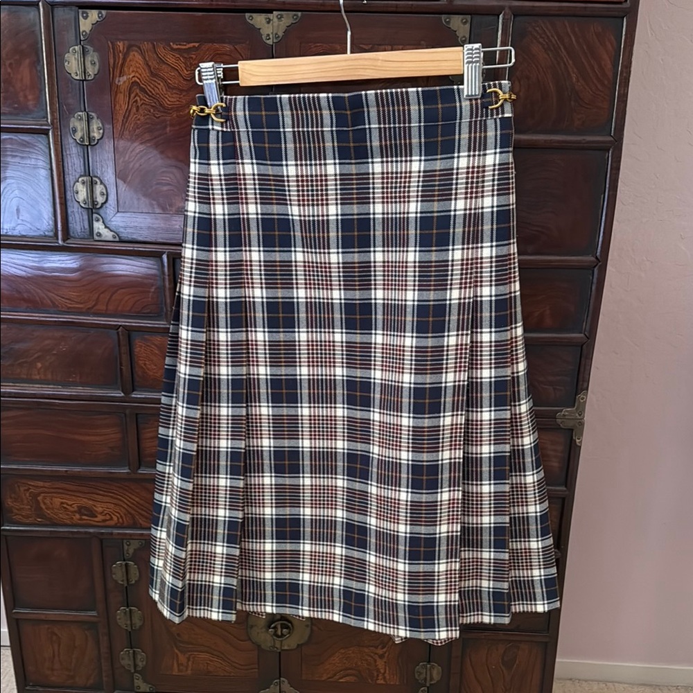 Navy/mustard/maroon/cream Tory Burch Pleated A-Line Midi Skirt for Casual Wear